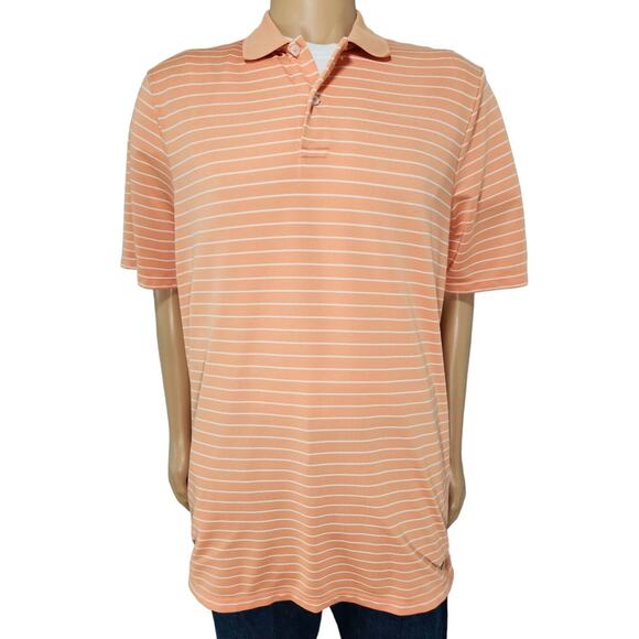 RLX Ralph Lauren Golf Polo Short Sleeve Orange White Striped Mens Size Large - Picture 1 of 6